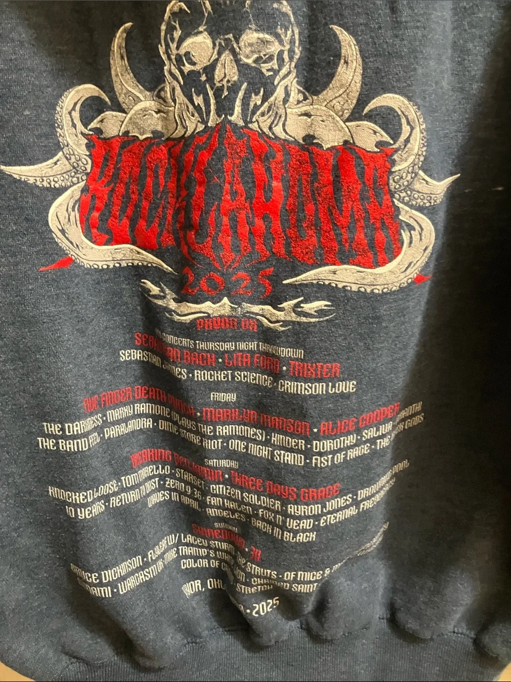 Black Rocklahoma Graphic Hooded Sweatshirt with Red Back Artwork